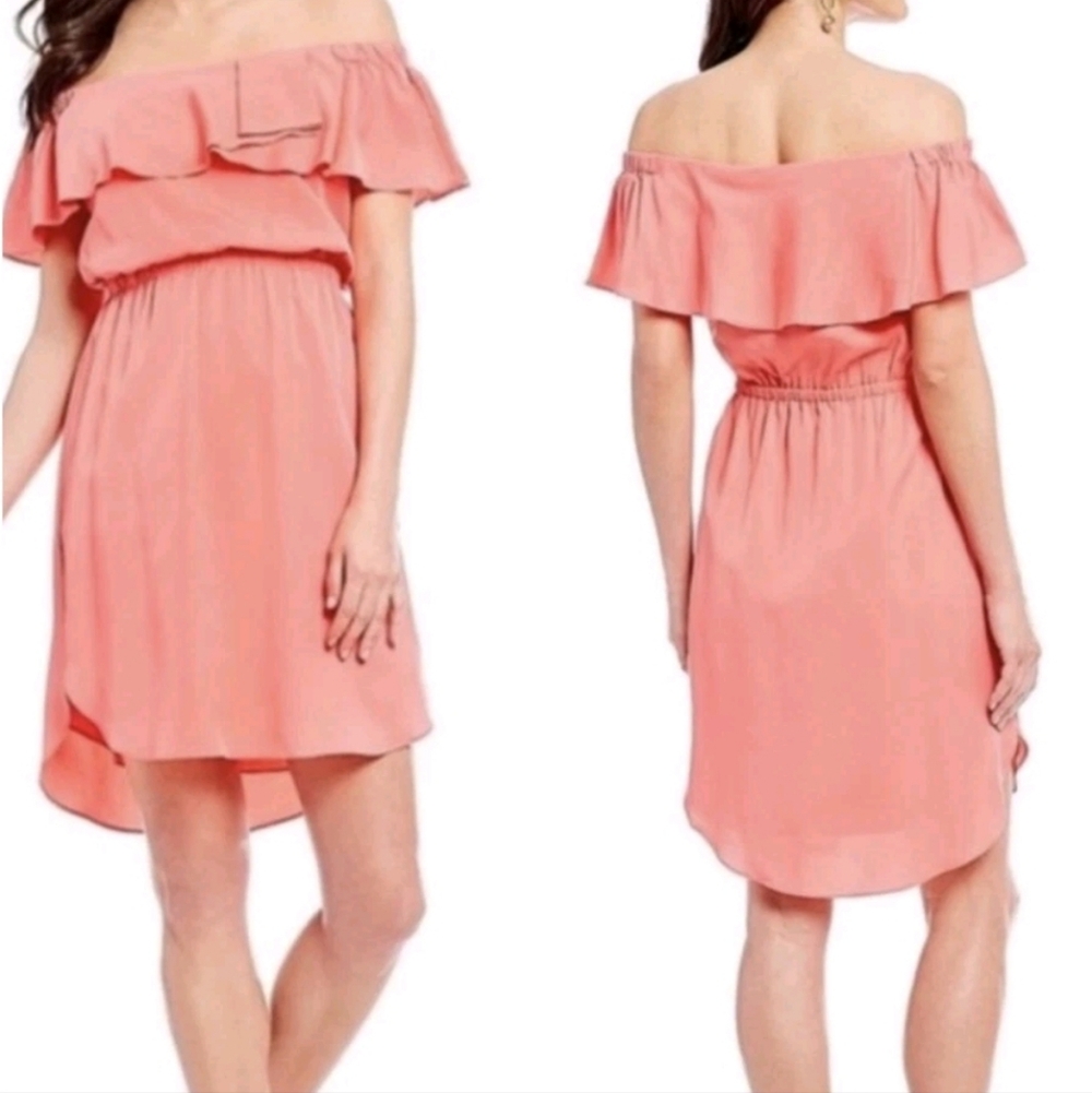 H by Halston Lyocell Pink Coral Off Shoulder Dress Summer Size Large